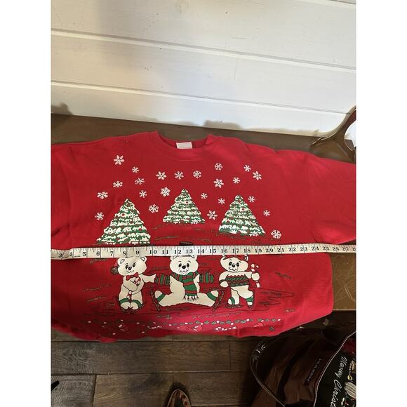Vintage Holiday Puff Sweatshirt Ice Skating Bears Ugly Christmas Sweater XL - Picture 9 of 14